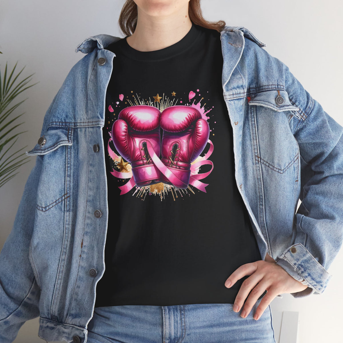 The Fighter Pink Ribbon Boxing Gloves T-Shirt | Breast Cancer Awareness Tee
