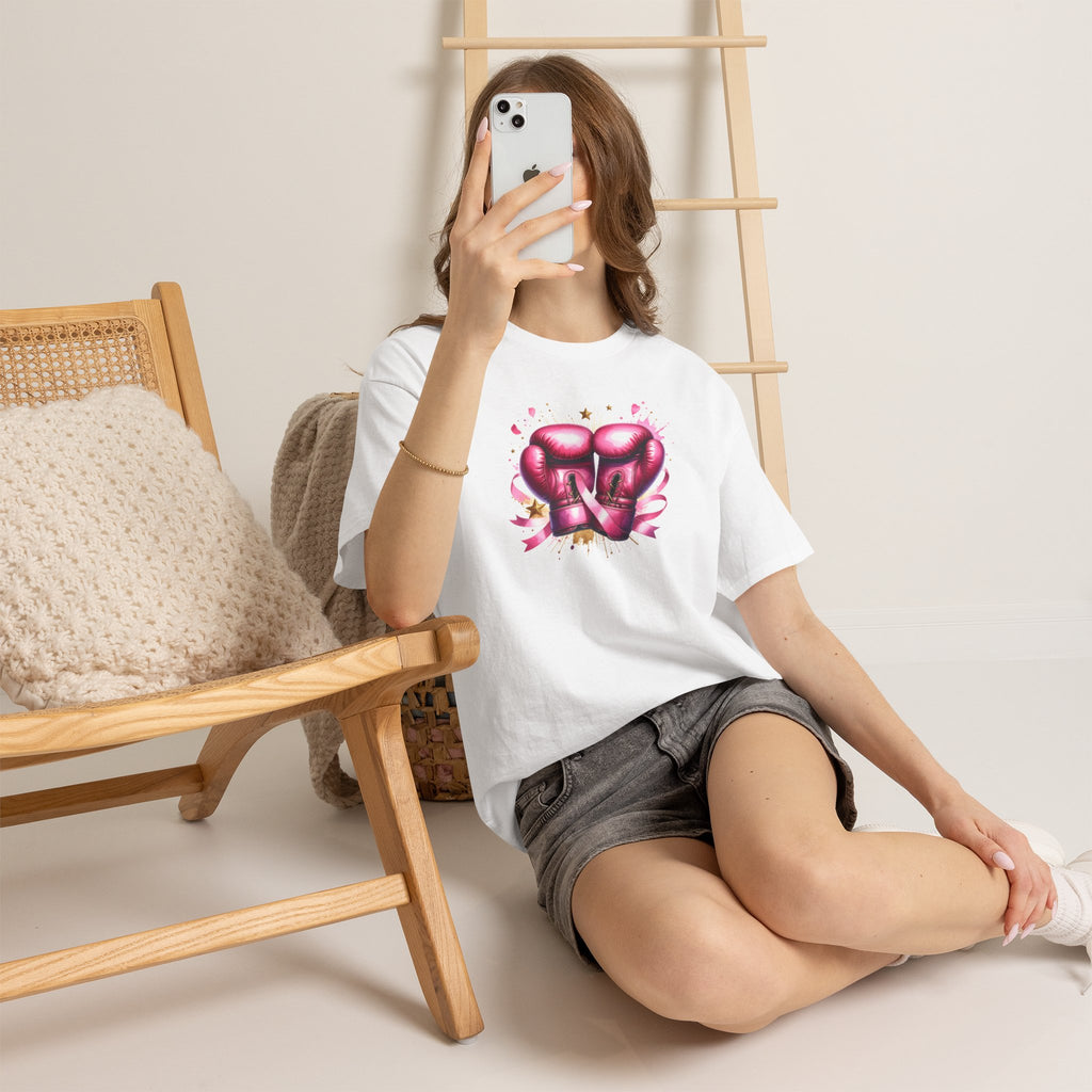 The Fighter Pink Ribbon Boxing Gloves T-Shirt | Breast Cancer Awareness Tee