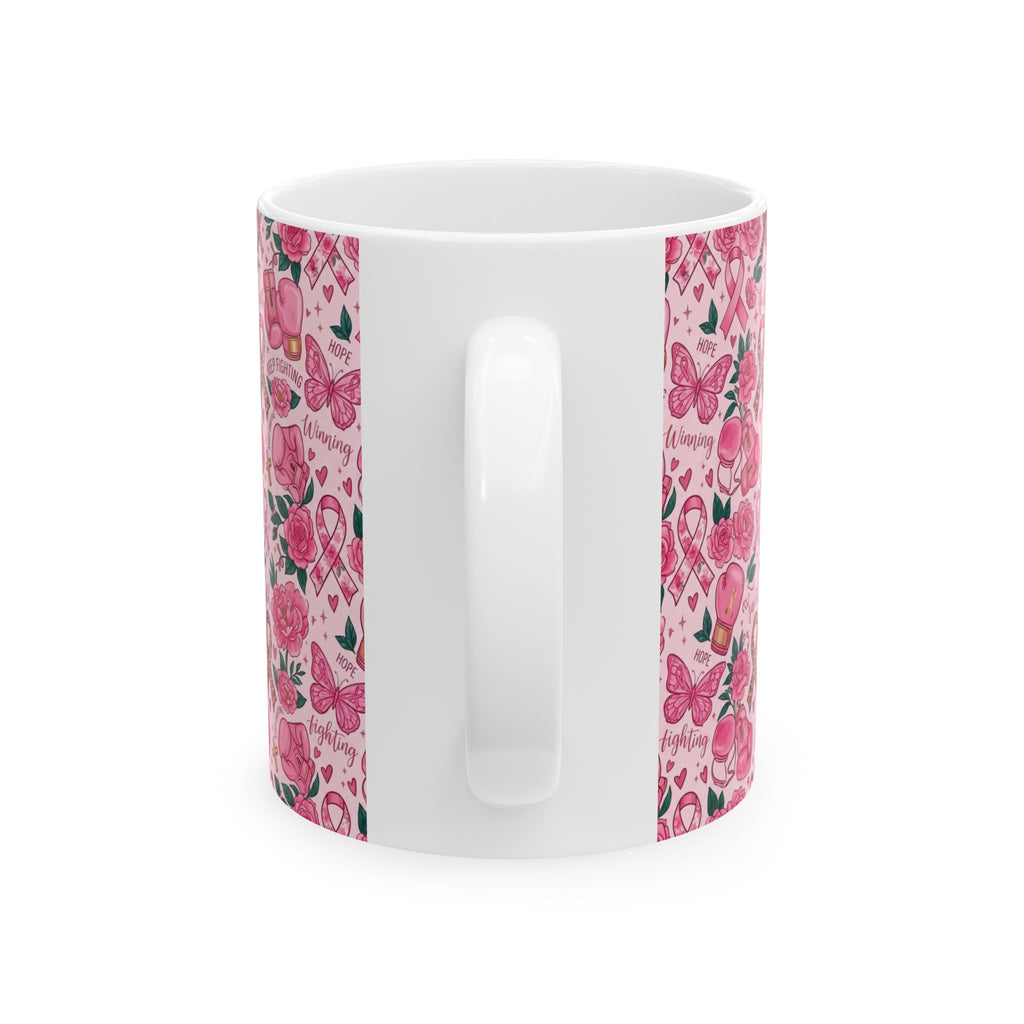 Pink Boxing Gloves & Ribbon Pattern Awareness Mug - Ceramic Mug, (11oz, 15oz)