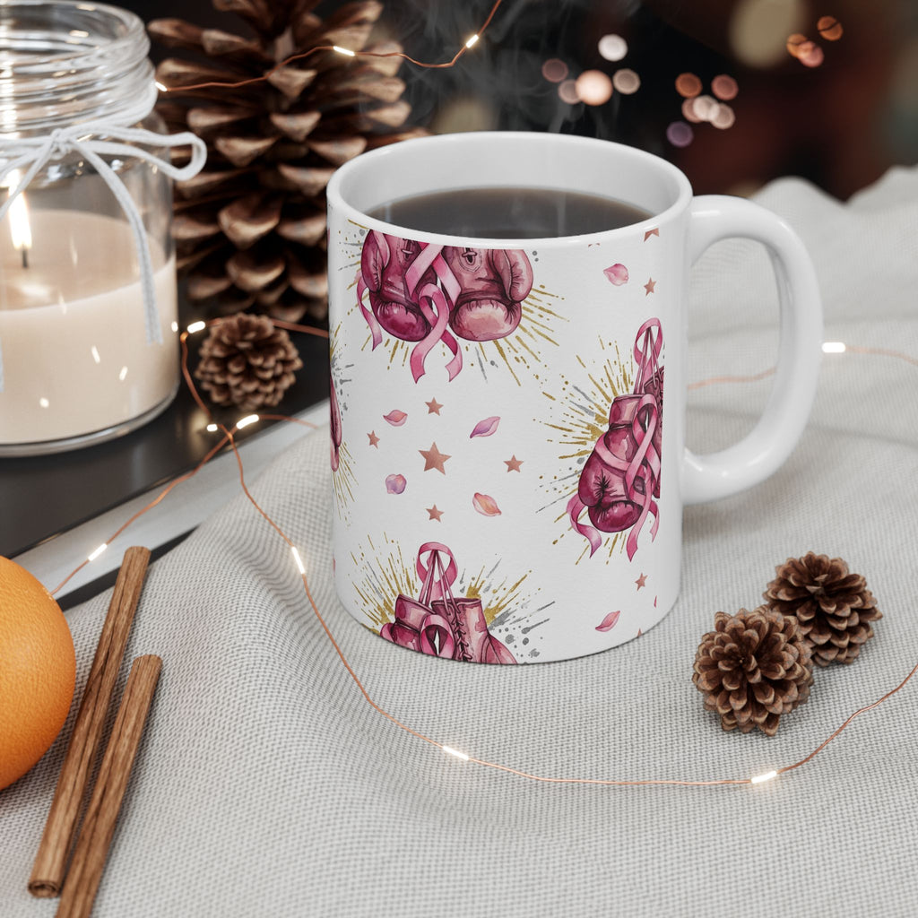 Pink Boxing Gloves Breast Cancer Awareness Mug - Ceramic Mug, (11oz, 15oz)