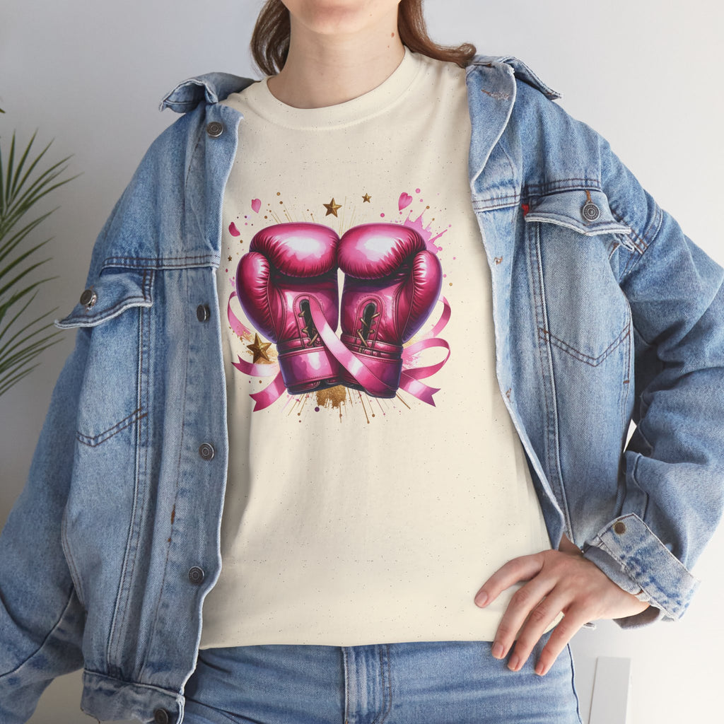 The Fighter Pink Ribbon Boxing Gloves T-Shirt | Breast Cancer Awareness Tee