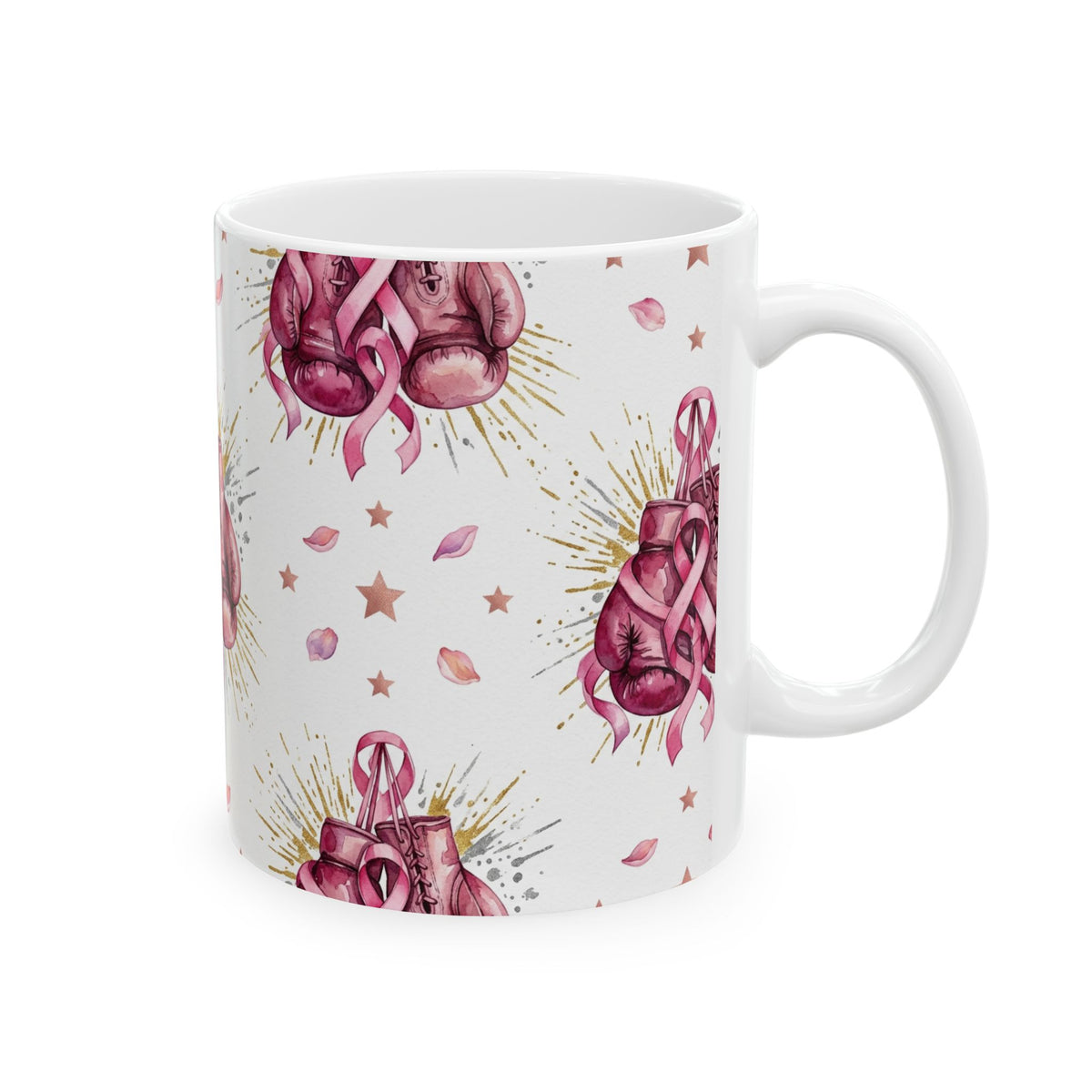 Pink Boxing Gloves Breast Cancer Awareness Mug - Ceramic Mug, (11oz, 15oz)