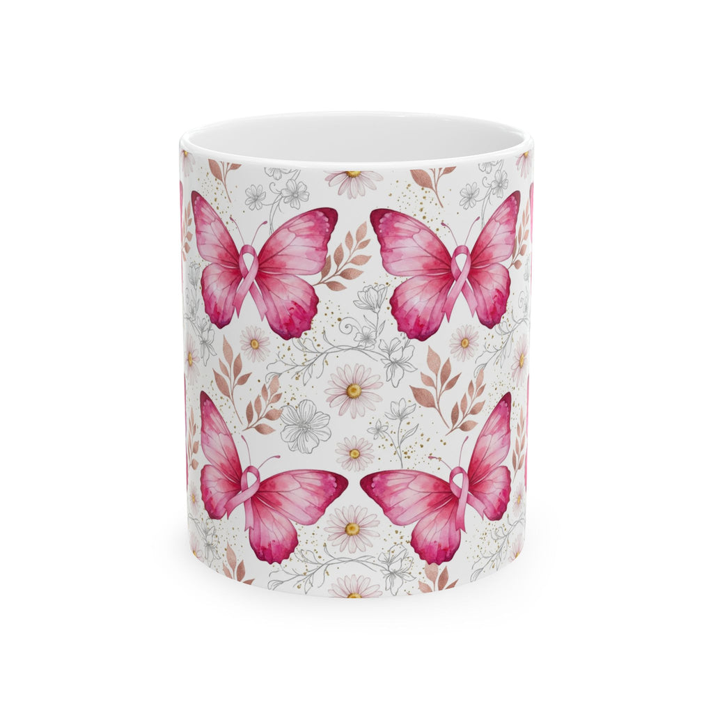 Pink Butterfly & Ribbon Breast Cancer Awareness Mug - Ceramic Mug, (11oz, 15oz)