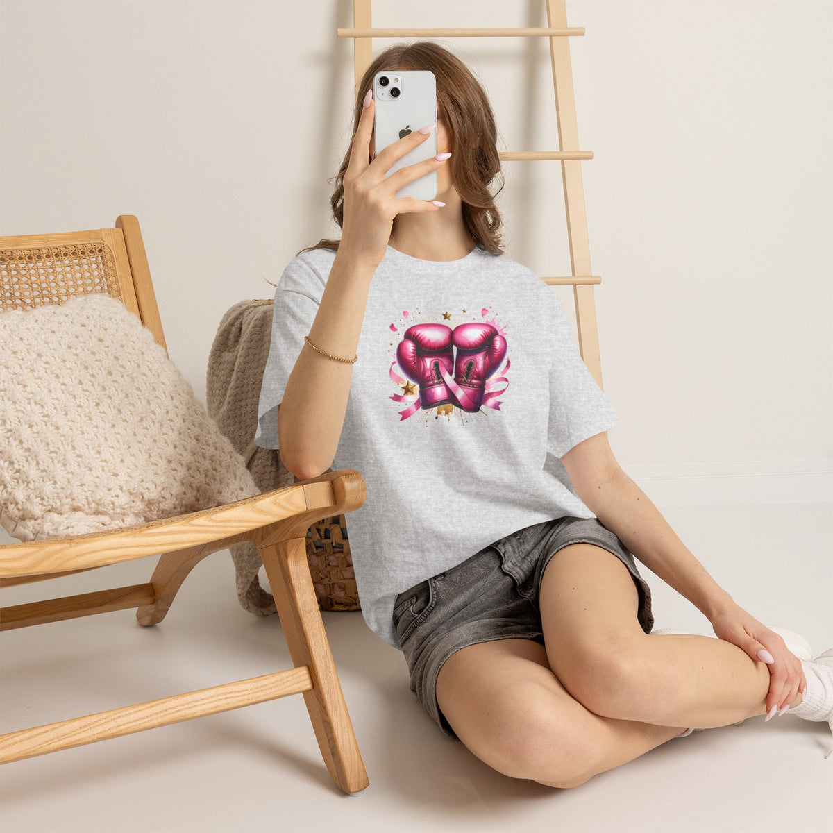 The Fighter Pink Ribbon Boxing Gloves T-Shirt | Breast Cancer Awareness Tee