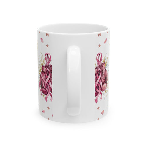 Pink Boxing Gloves Breast Cancer Awareness Mug - Ceramic Mug, (11oz, 15oz)