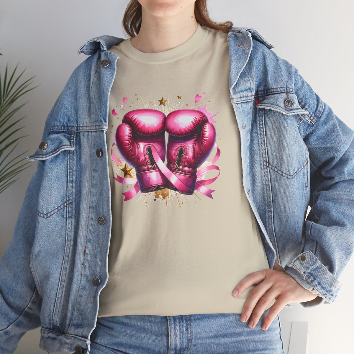 The Fighter Pink Ribbon Boxing Gloves T-Shirt | Breast Cancer Awareness Tee