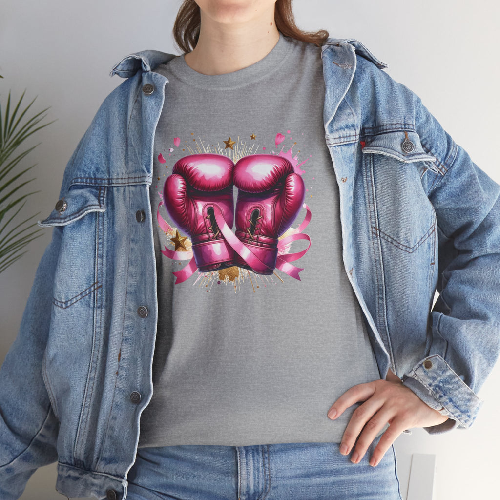The Fighter Pink Ribbon Boxing Gloves T-Shirt | Breast Cancer Awareness Tee