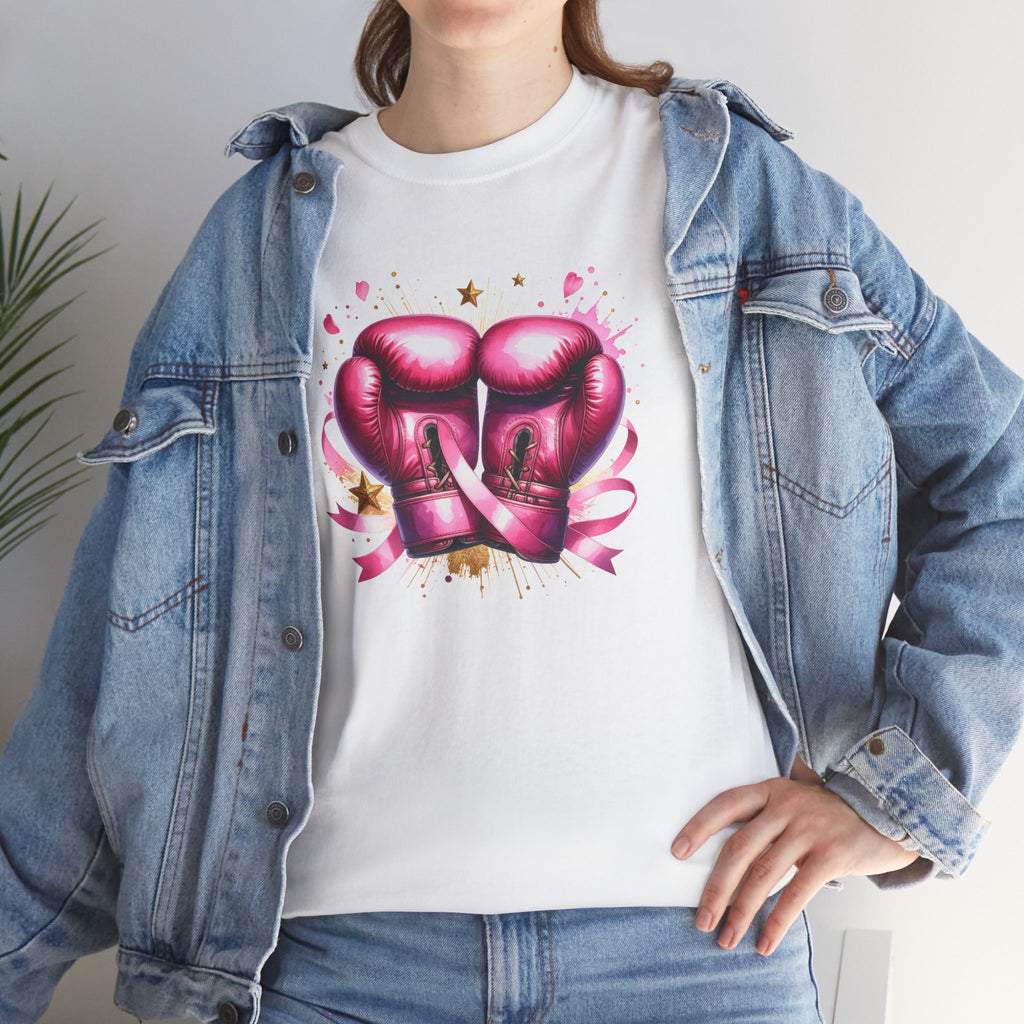 The Fighter Pink Ribbon Boxing Gloves T-Shirt | Breast Cancer Awareness Tee
