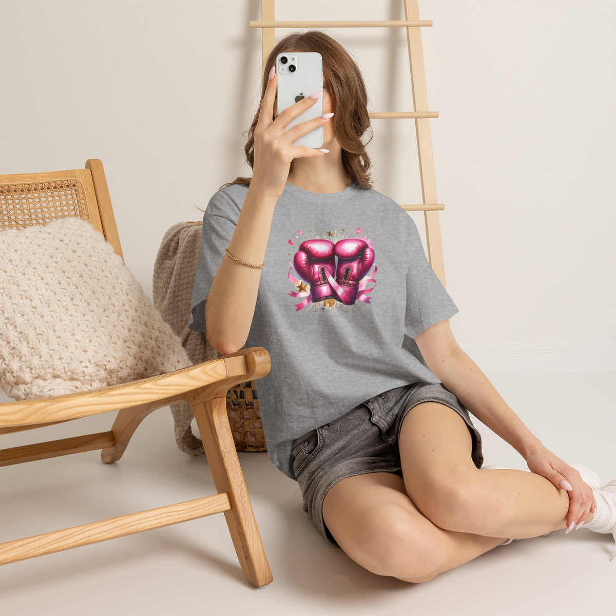 The Fighter Pink Ribbon Boxing Gloves T-Shirt | Breast Cancer Awareness Tee