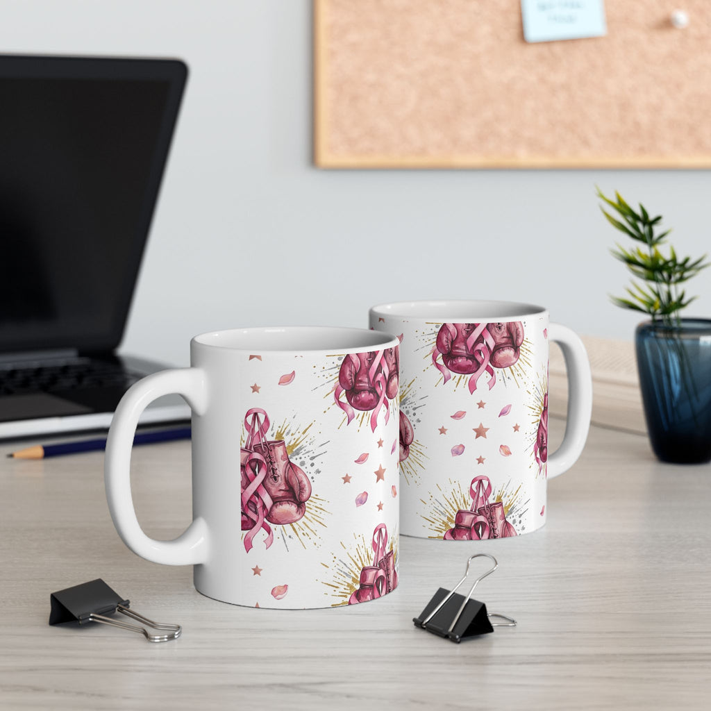 Pink Boxing Gloves Breast Cancer Awareness Mug - Ceramic Mug, (11oz, 15oz)