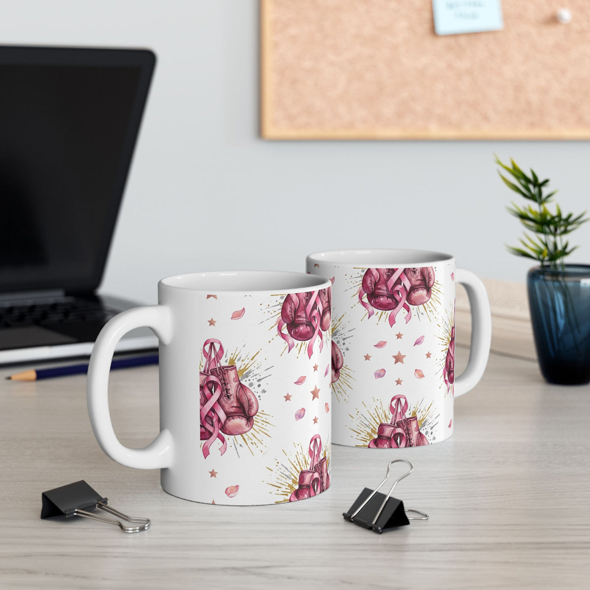 Pink Boxing Gloves Breast Cancer Awareness Mug - Ceramic Mug, (11oz, 15oz)