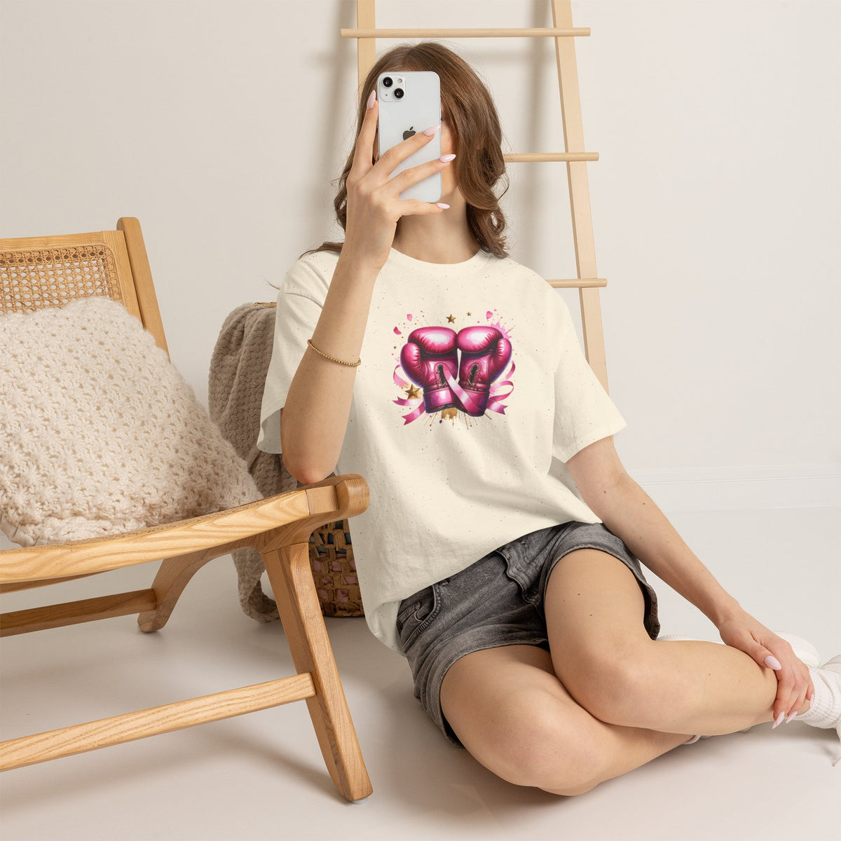 The Fighter Pink Ribbon Boxing Gloves T-Shirt | Breast Cancer Awareness Tee