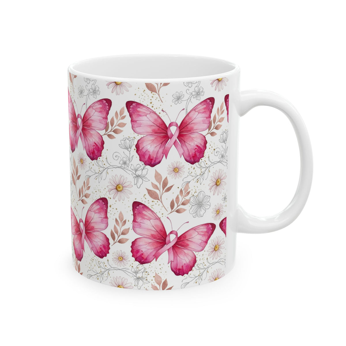 Pink Butterfly & Ribbon Breast Cancer Awareness Mug - Ceramic Mug, (11oz, 15oz)