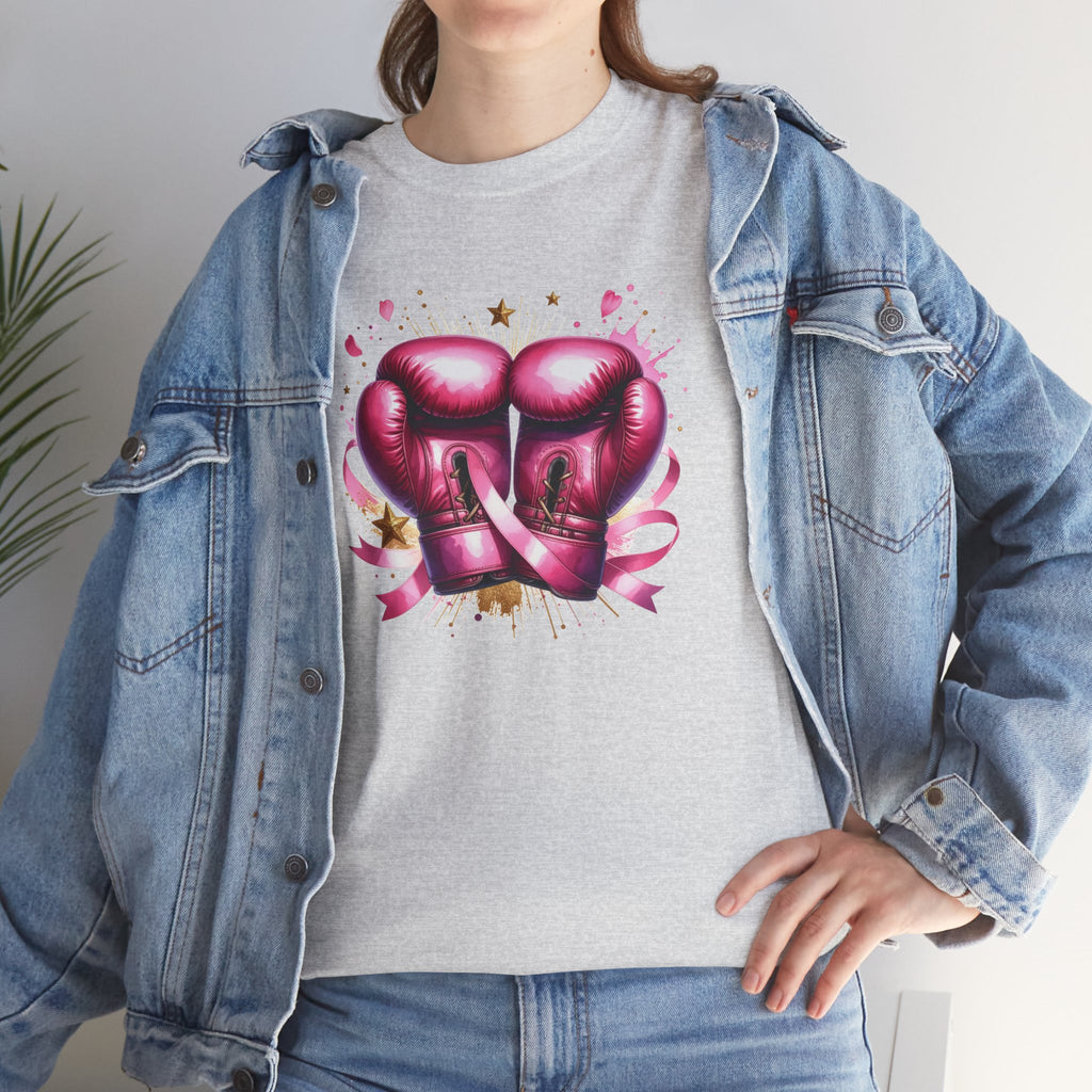 The Fighter Pink Ribbon Boxing Gloves T-Shirt | Breast Cancer Awareness Tee
