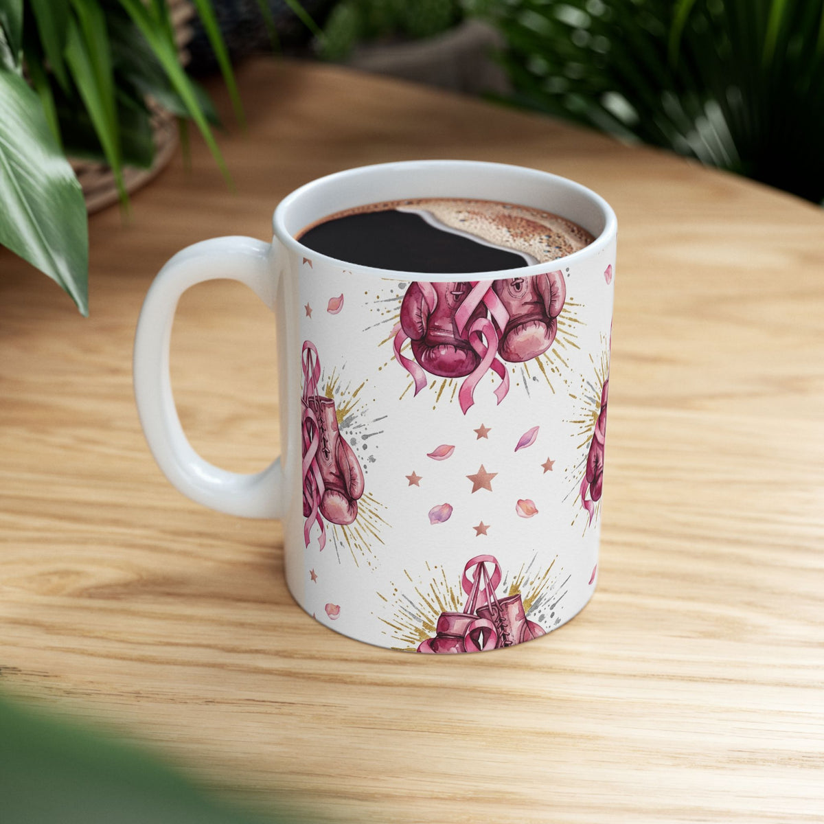 Pink Boxing Gloves Breast Cancer Awareness Mug - Ceramic Mug, (11oz, 15oz)