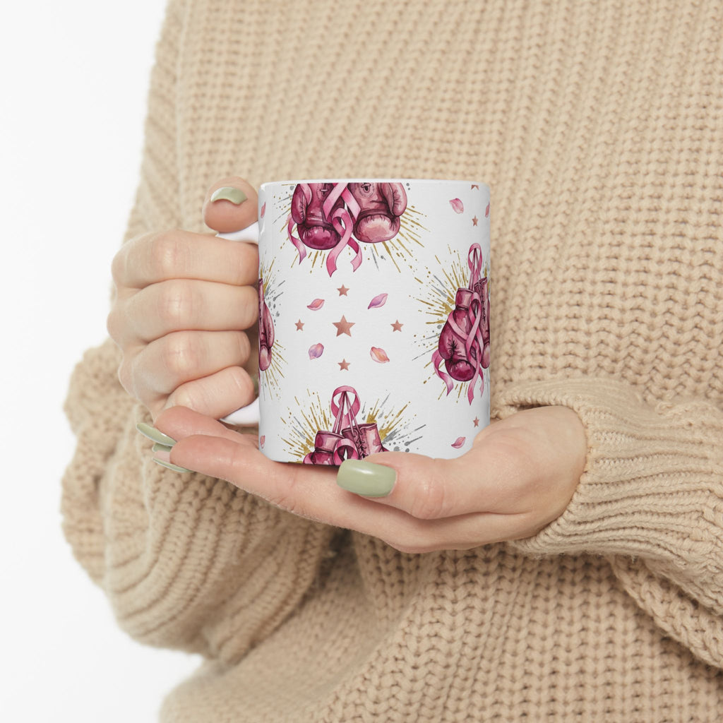 Pink Boxing Gloves Breast Cancer Awareness Mug - Ceramic Mug, (11oz, 15oz)