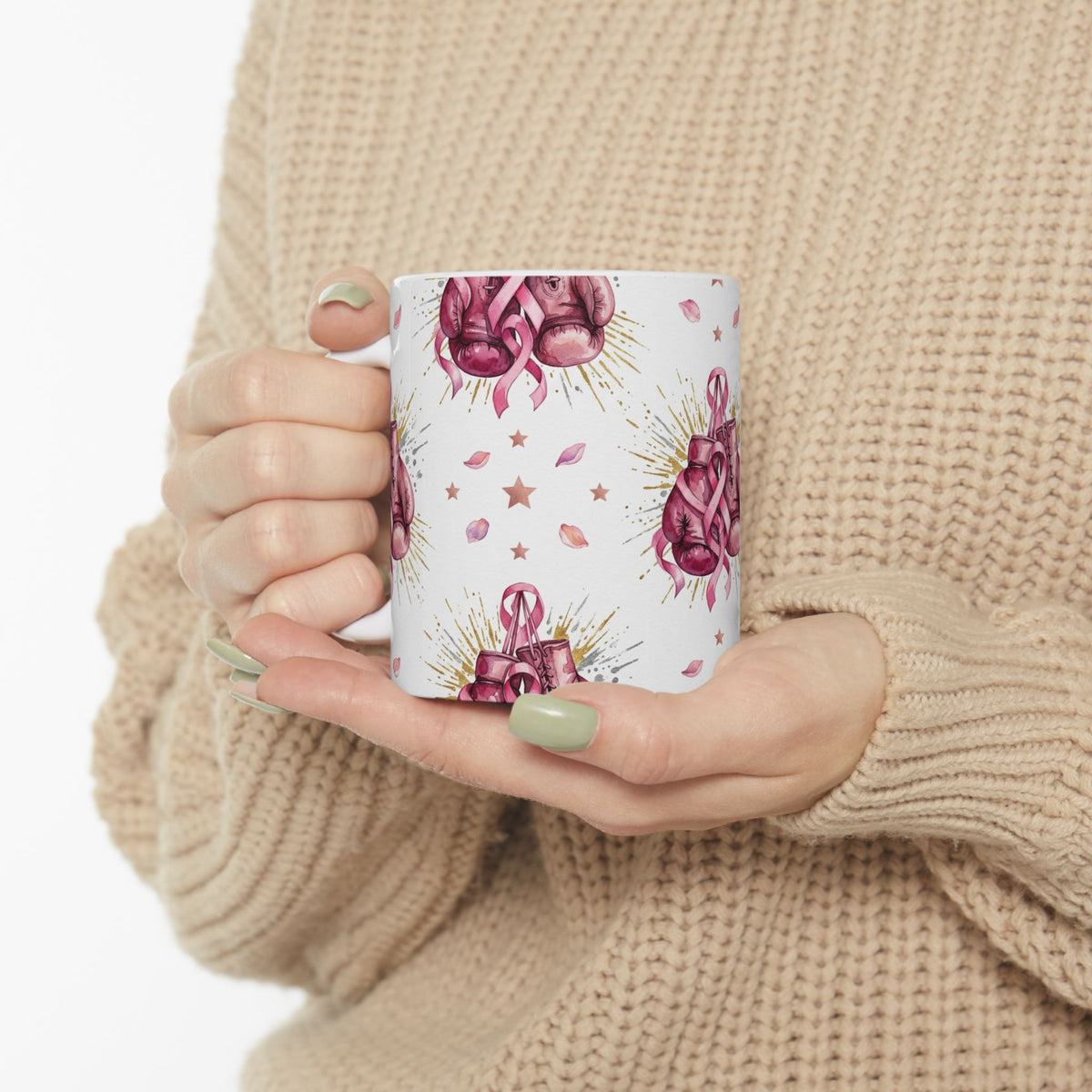 Pink Boxing Gloves Breast Cancer Awareness Mug - Ceramic Mug, (11oz, 15oz)