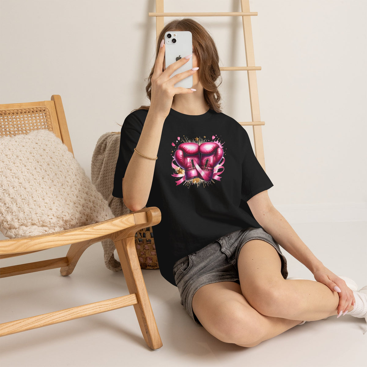 The Fighter Pink Ribbon Boxing Gloves T-Shirt | Breast Cancer Awareness Tee