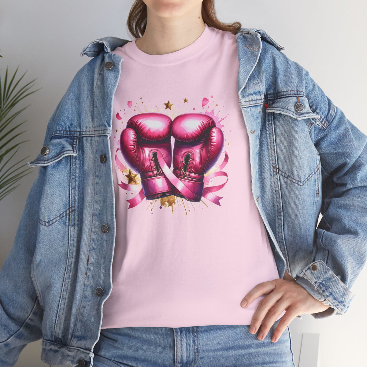 The Fighter Pink Ribbon Boxing Gloves T-Shirt | Breast Cancer Awareness Tee