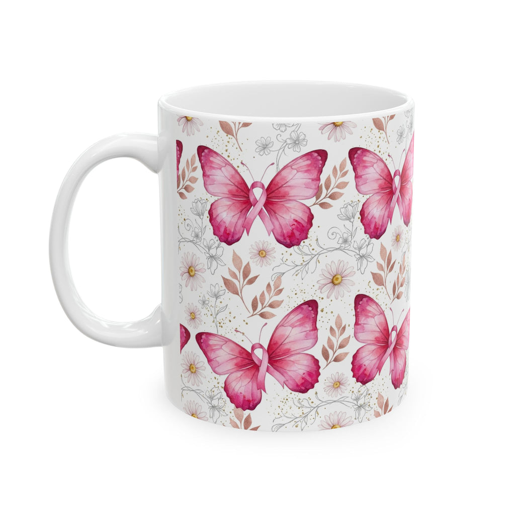 Pink Butterfly & Ribbon Breast Cancer Awareness Mug - Ceramic Mug, (11oz, 15oz)