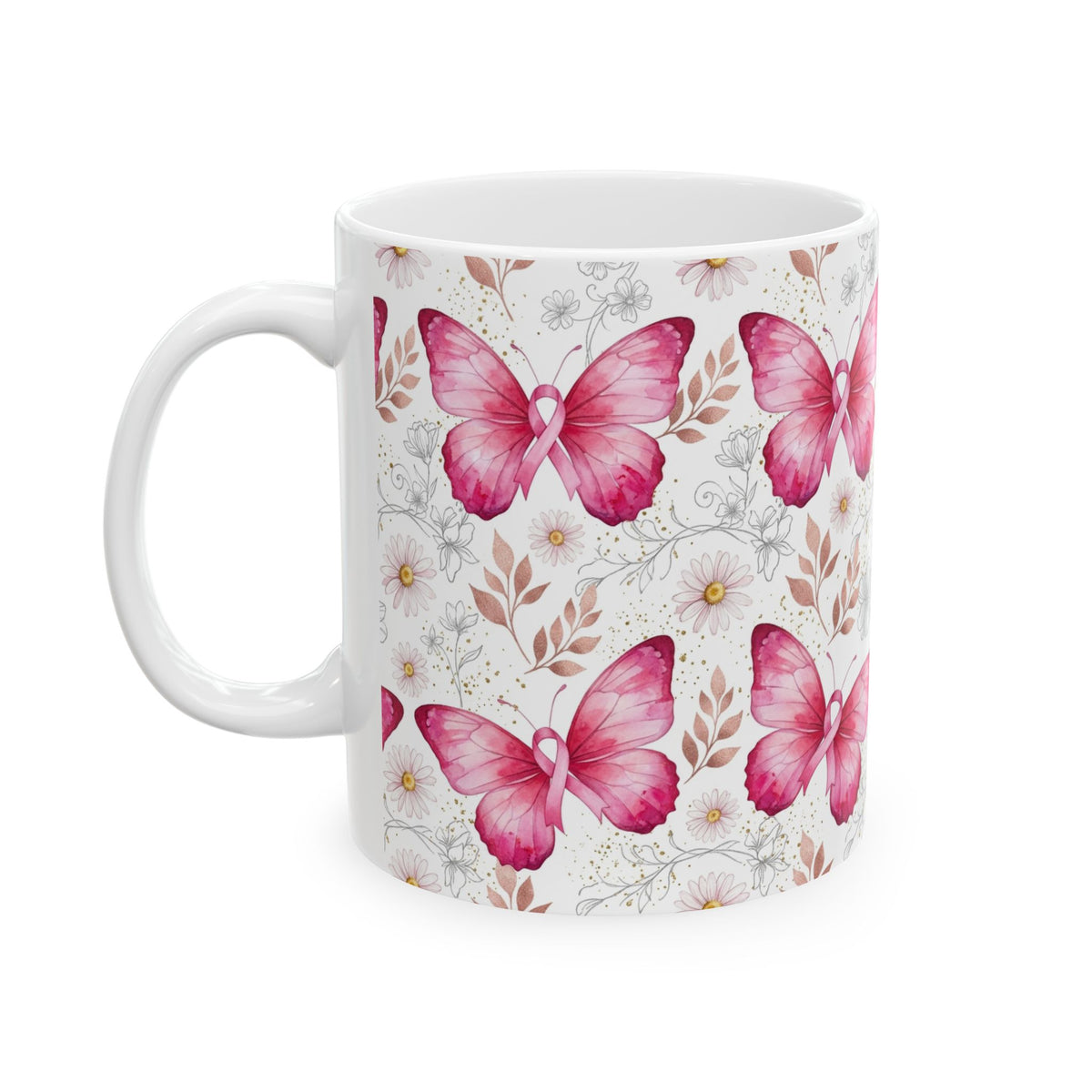 Pink Butterfly & Ribbon Breast Cancer Awareness Mug - Ceramic Mug, (11oz, 15oz)
