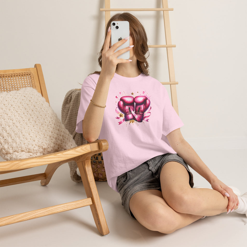 The Fighter Pink Ribbon Boxing Gloves T-Shirt | Breast Cancer Awareness Tee