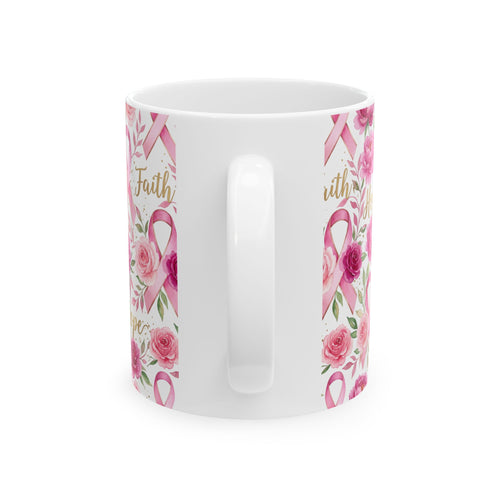Hope & Pink Ribbon Floral Awareness Mug - Ceramic Mug, (11oz, 15oz)